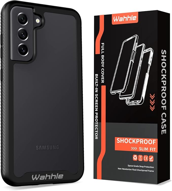 wahhle Compatible with Samsung S21 FE 5G Case, Built in Screen Protector Full Body Shockproof Slim Fit Bumper Protective Phone Cover for S21 FE 5G 6.5 Inch Men Women-Black/Clear
