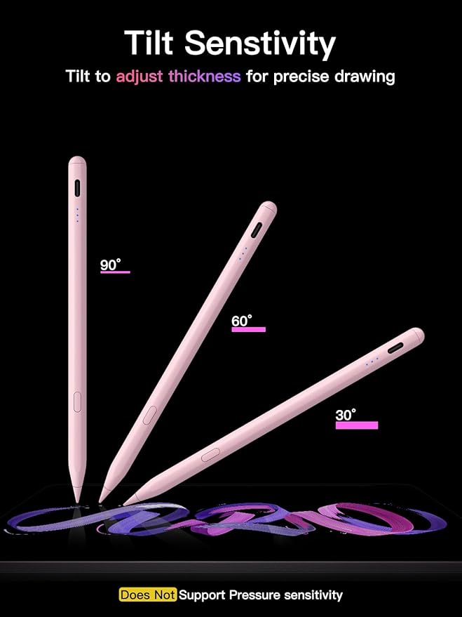 Stylus Pen for ipad 2018-2026, USB-C Fast Charging Pencil, Pixel-Perfect Tilt Sensitivity for iPad 11/10/9/8/7/6/A16, iPad mini 7/6/5, iPad Air M4/3/2 11"/13"/5/4/3, iPad Pro M5/4 13"/12.9″/11″ Pink