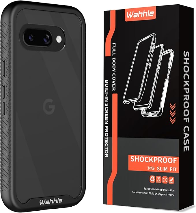 wahhle Compatible with Google Pixel 9A Case, Built in Screen Protector Full Body Shockproof Slim Fit Bumper Protective Phone Cover for Pixel 9A Men Women-Black/Clear