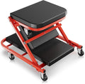 Auto Dynasty 40" Z-Creeper Seat, 2-in-1 Foldable Garage Creeper Shop Seat, 330 LBS Capacity Automotive Mechanic Repair Under Car Rolling Creeper Seat, Red