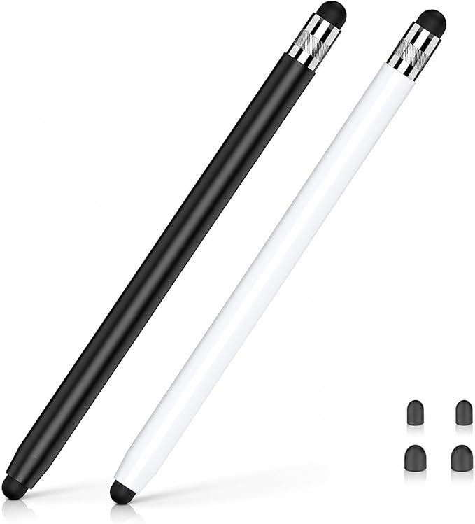 HATOKU 2 Packs Stylus Pen for iPad & Touchscreen Devices (Black & White), Dual Tip Rubber Stylus, No Bluetooth/No Charging, High Sensitivity Capacitive Magnetic Pencil for iPad iPhone Android Tablets