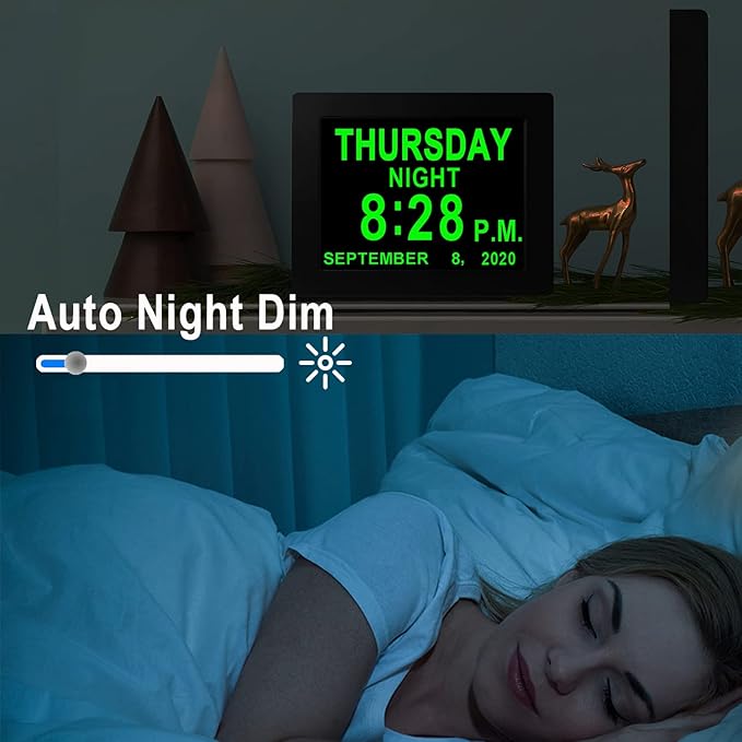 Véfaîî 26 Alarms Digital Clock Large with 1280 * 800P HD, Auto DST, Custom Reminders, 6 Display, 7 Color Modes, 10-Level Auto Dimmer, Clock for Seniors & Schoolkids-8 INCH with Remote