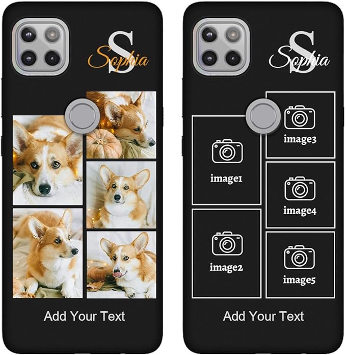 Personalized Picture Case for Motorola Moto G 5G Customized Name Initials Phone Cover, Custom Multi-Picture Collage Shock-Resistant Soft Protective TPU Case, Gifts for Mother's Day, Black