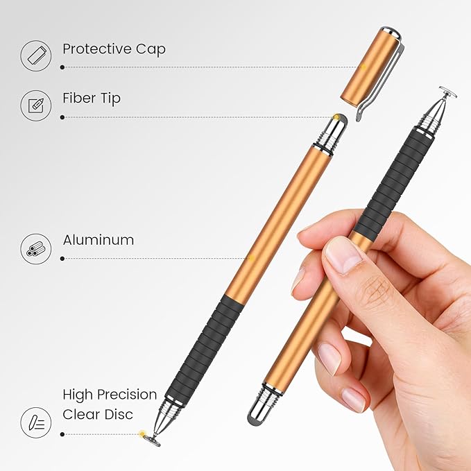 MEKO 6 Pcs Stylus Pen for Touchscreen, 2-in-1 High Sensitivity & Precision for Switch, iPad/iPhone/Samsung/Android Phones & Tablets, Skylight & More, All Touch Screen Devices (Gold)