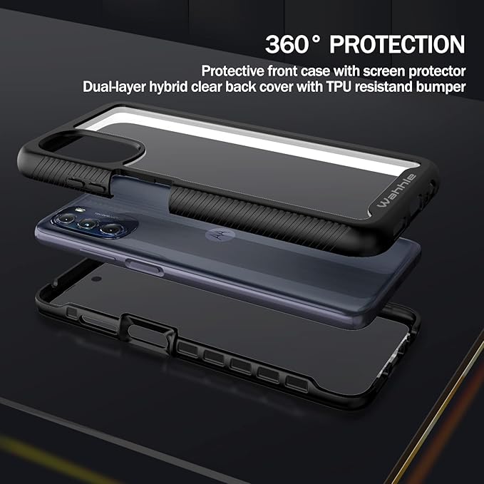 wahhle Compatible with Moto G 5G 2022 Case, Built in Screen Protector Full Body Shockproof Slim Fit Bumper Protective Phone Cover for G 5G 2022-Black/Clear