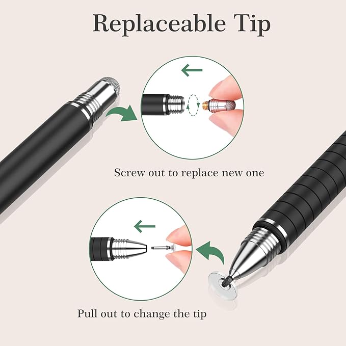 MEKO(2 Pcs) [2 in 1 Precision Series] Disc Stylus/Styli for All Touch Screen Devices Bundle with 4 Replaceable Disc Tips, 2 Replaceable Fiber Tips - (Black/Gold)