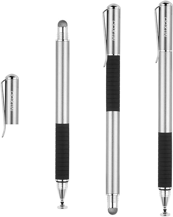 Mixoo Universal Stylus Pen for Touchscreen iPhone iPad Android Tablet Apple Kindle Switch Chromebook Galaxy All Touch Screens, Disc & Fiber Tip 2 in 1 Stylus Pens for Touch Screens (6 Silver)