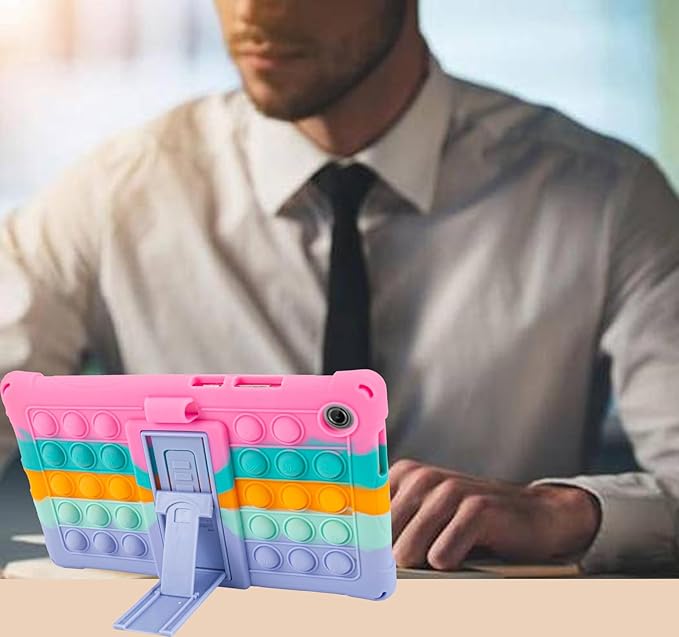Silicone Tablet Case with Stand/Shoulder Strap/Stylus Pen Soft Cover Compatible with Lenovo Tab One/K9 8.7" Rainbow