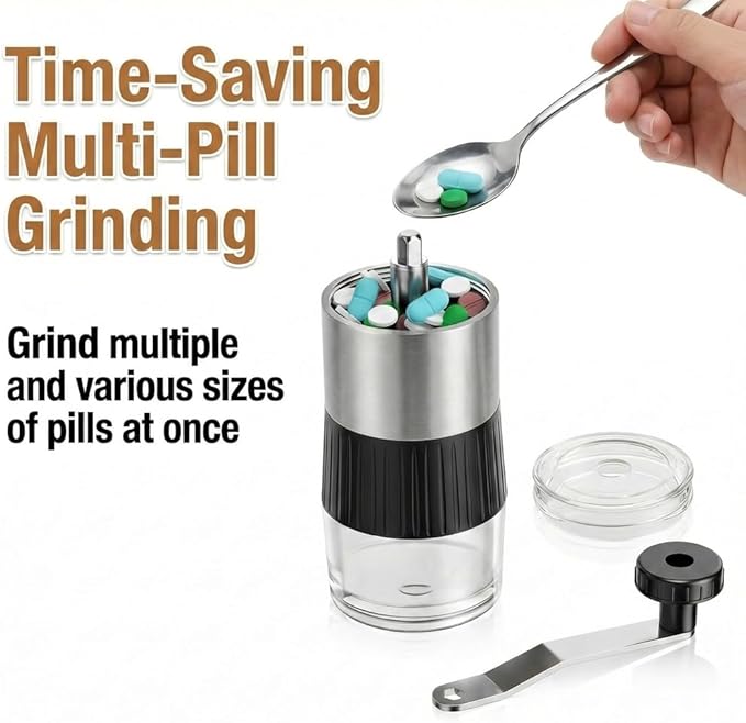 Small Portable Pill Crusher Grinder with Ergonomic Crank Handle,Grinds Pills to Fine Powder for Elderly,Crushes Multiple Small & Large Tablets & Vitamins,for Pets,Feeding Tube,Kids,Home & Travel Use