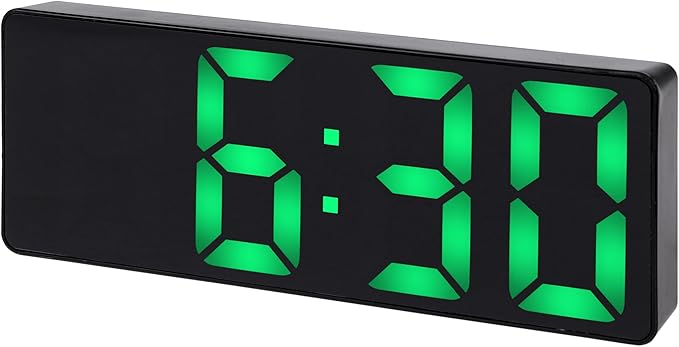 Large Digital Alarm Clock Big Numbers for Seniors & Visually Impaired, 3-Level Dimmable Brightness, Snooze, Used by Plugging for Bedroom, Office, Dorm 6.3" L x 1" W x 2.4" H Green
