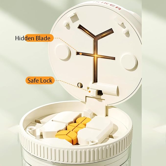 Pill Cutter with Grinder and Water Cup, 7 in 1 Multi-Functional Medicine Splitter (Cream)