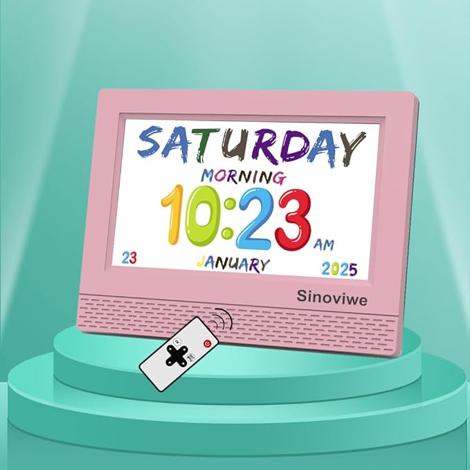 Digital Alarm Clock with 7'' HD Screen, Calendar Function,It is Perfect for Kids Aged 3-18 Years Old with Remote Control and Custom Reminder Function for Birthdays