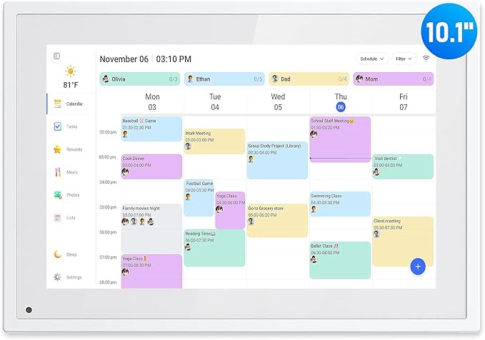 Digital Calendar, 10.1 Inch Smart Electronic Desk Calendar & Chore Chart, Touchscreen Interactive Display for Family Schedules with Meal Planner & Picture Frame & Lists, Gifts for Women Men, Gifts for Mom Dad