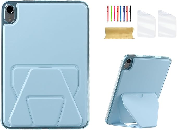Dteck for iPad mini (A17 Pro), Mini 6 (6th Generation) 8.3" Slim Case with Kickstand/2 Screen Protector Films/Stylus, Ultra Thin Lightweight Solid Color PU Leather Protective Back Cover Shell, Blue
