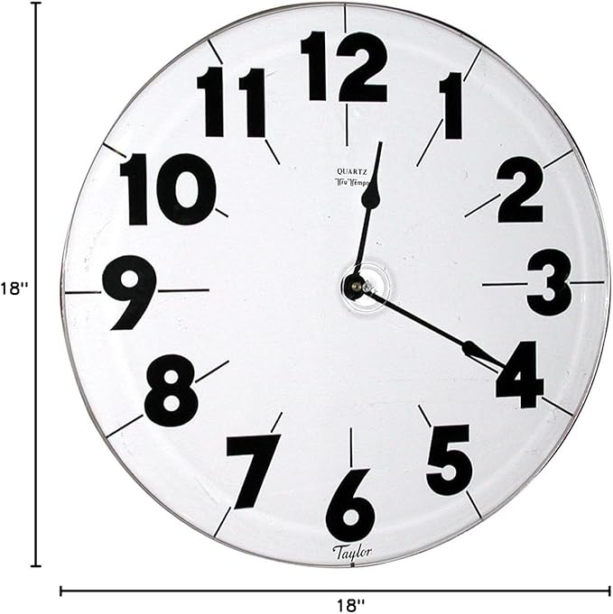 MaxiAids Super Low Vision Quartz Wall Clock, 18" Diameter, White Face with Large Black Numerals, Modern Style, Wall Mount, Indoor Use, White Dial, 1 AA Battery (Not Included)