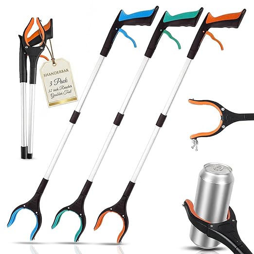 3 Pack Grabber Reacher Tool for Seniors, 32" Foldable Reacher Grabber Pickup Tool with 360° Rotating Jaw & Magnetic Tip, Lightweight Trash Picker Upper Grabbers for Garden Nabber, Litter Picker
