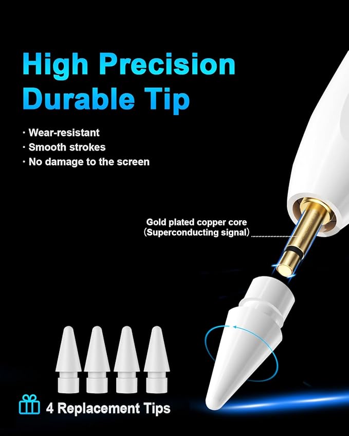 DOGAIN iPad Pencil for Apple iPad A16 11th&10th - Fast Charge Palm Rejection Stylus Pen for 2018-2026 iPad 11/10/9/8/7/6th, iPad Pro 11"/12.9"/13"/M5/M4, Air 3/4/5/M2/M3/M4, Mini 6/5th (White)