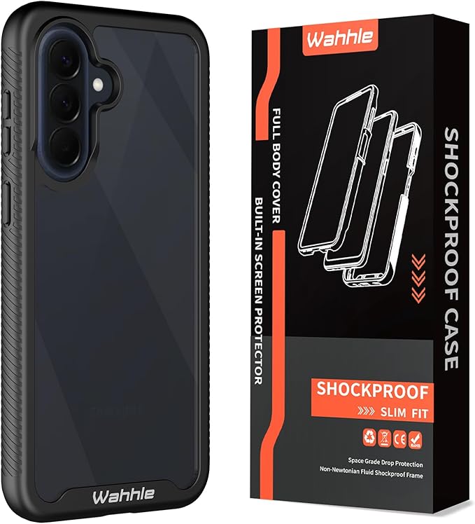 wahhle Compatible with Samsung Galaxy A57 5G Case, Built-in Screen Protector Full Body Shockproof Slim Fit Bumper Protective Phone Cover for Men Women - Black/Clear
