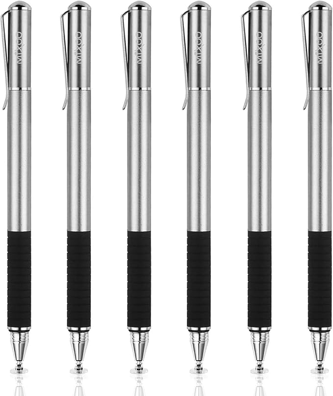 Mixoo Universal Stylus Pen for Touchscreen iPhone iPad Android Tablet Apple Kindle Switch Chromebook Galaxy All Touch Screens, Disc & Fiber Tip 2 in 1 Stylus Pens for Touch Screens (6 Pack Grey)