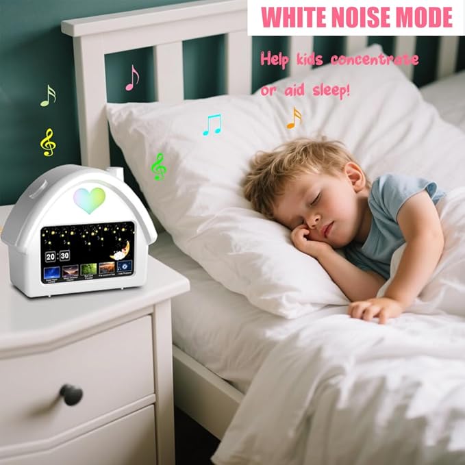 Kids Alarm Clock with 4.3'' HD Digital Screen, Calendar Countdown Ambient Lighting White Noise Remote Control Function Perfect for Kids