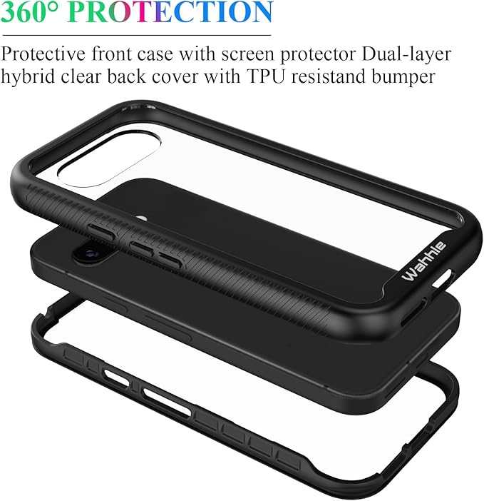 wahhle Compatible with Google Pixel 9A Case, Built in Screen Protector Full Body Shockproof Slim Fit Bumper Protective Phone Cover for Pixel 9A Men Women-Black/Clear