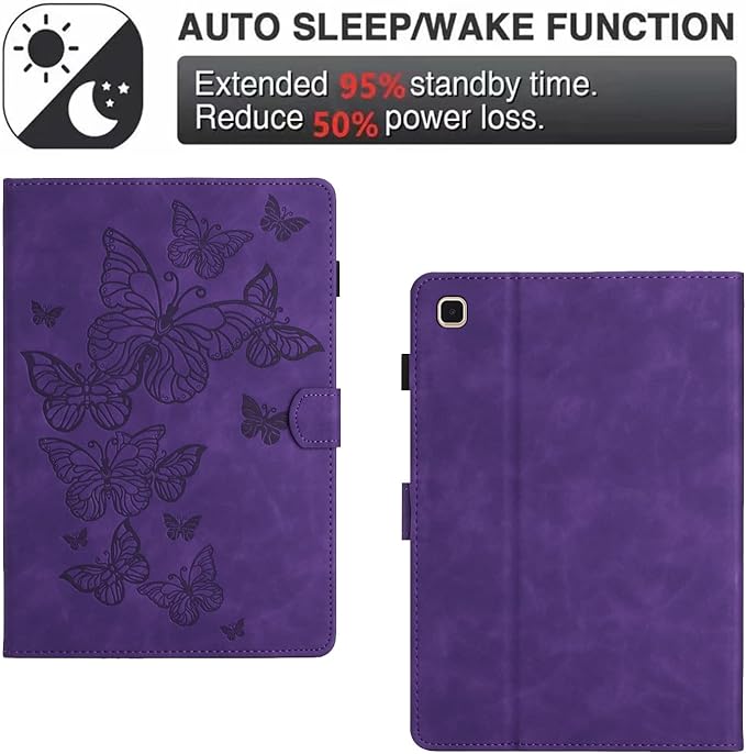 Dteck for Galaxy Tab S6 Lite (10.4") Tablet Case 2024/2022/2020 (SM-P620/P610), PU Leather Slim Folio Case with Auto Sleep Wake/Adjustable Stand, Lightweight Cute Butterfly Cover with Stylus (Purple)