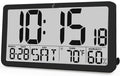 TXL Large Display Digital Wall Clock, Battery Operated with Temperature & Humidity, Auto DST, Date & Weekday, Easy Set Alarm, for Living Room, Bedroom, Office & Classroom (Black)