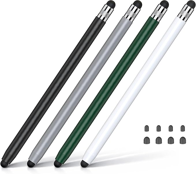 HATOKU 4 Packs Stylus Pen for iPad & Touchscreen Devices, Dual Tip Rubber Styluses, No Bluetooth/No Charging, High Sensitivity Capacitive Magnetic Pencil for iPad iPhone Android Tablets