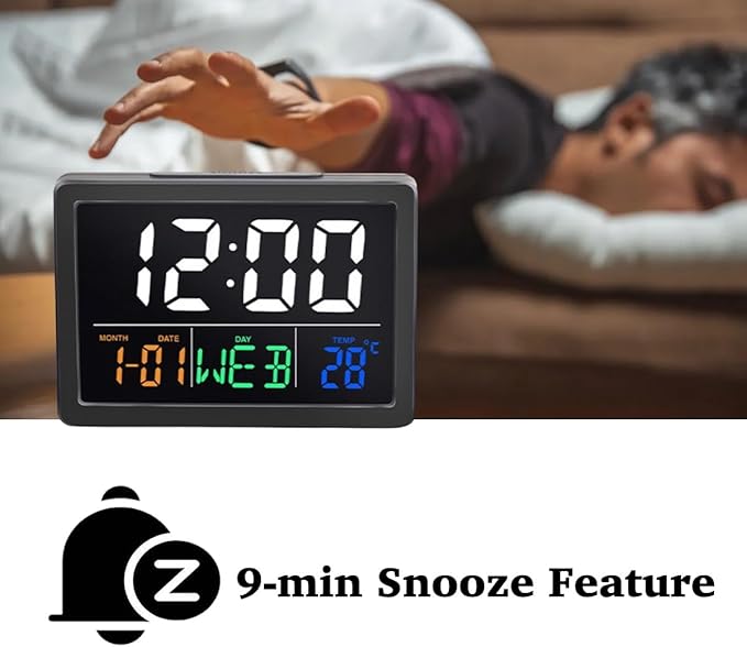 RQG Alarm Clock for Bedrooms, 5.5" Large LED Digital Alarm Clock, Desk Clock for Living Room with Temperature Calendar Snooze, Adjustable Volume, Gift for Heavy Sleepers Students Elderly