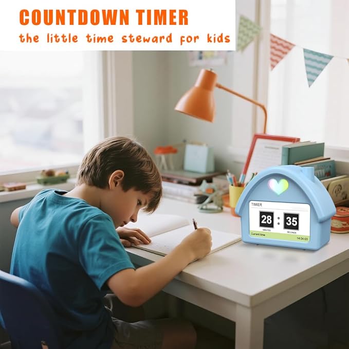 Kids Alarm Clock with 4.3'' HD Digital Screen, Calendar Countdown Ambient Lighting White Noise Remote Control Function Perfect for Kids
