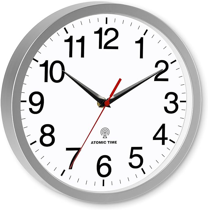 Rohioue Atomic Wall Clock Modern 14 Inch Battery Operated Analog Clock Decorative for Bedroom Kitchen Bathroom Office Home Living Room (Silver)