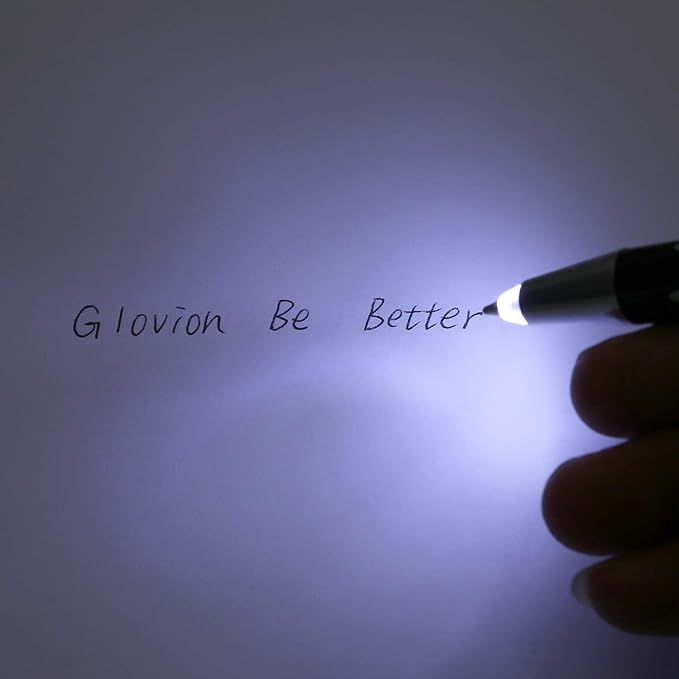 Glovion Lighted Tip Pen with Stylus 3-in-1 LED Penlight Light Up Pen Light Ballpoint Pen with Light for Writing in The Dark - Pack of 3 - White Light - GL006