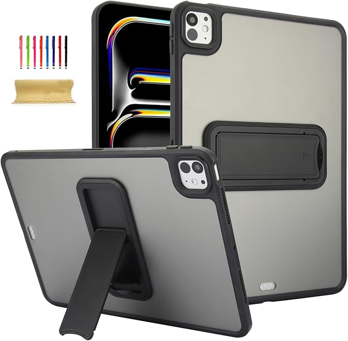 Dteck for iPad Pro 11-inch (M4/M5) 2024/2025 Release Thin Clear Case with Foldable Kickstand, Slim Fit and Lightweight, Scratch Resistant Protective Simple Transparent Tablet Back Cover Shell, Black