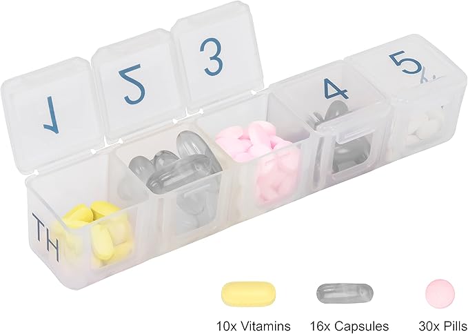 e-Pill 5 Times a Day x 7 Day Large Weekly Pill Organizer - with Discreet Case and Reminder