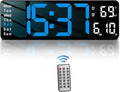 JoFomp Digital Wall Clock - 13" Large LED Display, Loud Alarm, Remote Control, DST, Auto-Dimming, Date and Day, Timer, Temperature - 12/24H Format - Ideal for Living Room, Bedroom, Kitchen