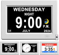 CAZOKASI 8inch Extra Large Impaired Vision Digital Alarm Clock with Day and Time for Elderly DST Calendar Clock No Battery Plug-in Power Outage Memory Auto Dimmable Clock