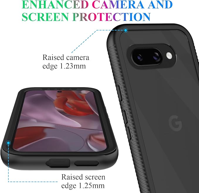 wahhle Compatible with Google Pixel 9A Case, Built in Screen Protector Full Body Shockproof Slim Fit Bumper Protective Phone Cover for Pixel 9A Men Women-Black/Clear