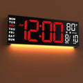JALL 16" Large Digital Wall Mount Clock, Count Down Timer, Alarm, Big LED, RGB Color, DST, Temperature for Living Room Classroom Desk, Xmas, Birthday Gift for Senior Mom Dad (Red White, 16 inches)