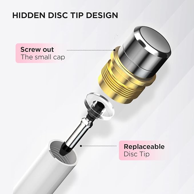 Pen for Samsung Tablet, Capacitive Disc Tip Stylus Pencil & Magnetic Cap Compatible with Apple iPad pro/iPad 6/7/8th/iPhone, Samsung Galaxy Tab A7/S7, Chromebook/Nintendo Switch (Pink)