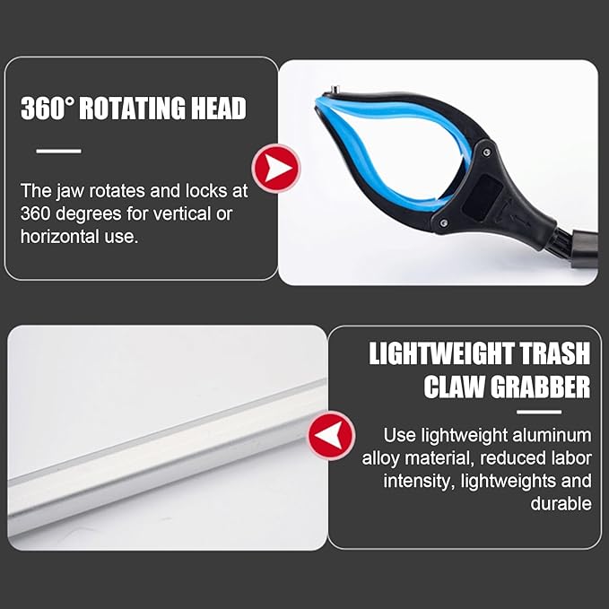 2Pcs Grabber Reacher Tool - 32" Folding Pick up Tool - 360° Rotating Anti-Slip Jaw Grabber Tool for Elderly - Lightweight Trash Picker Rubbish Collector,Blue