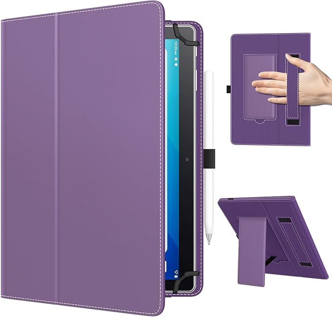 TiMOVO Universal Case for 10.1 Inch Android Tablet with Pen Loop, Lightweight Folding Stand Cover with Hand Strap for All 9.6"-11" Touchscreen Tablet, Orchid Purple