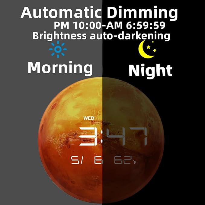 Nbdeal 13" Digital Wall Clock with LED Display, Calendar & Temperature, Automatic Dimming, 12/24hr Format, Wall & Desk Use - HUI-7861