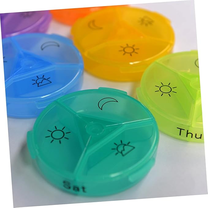 Baluue Pill Container Round Portable 21 Compartment Weekly Organizer Medicine Holder Rainbow Dispenser