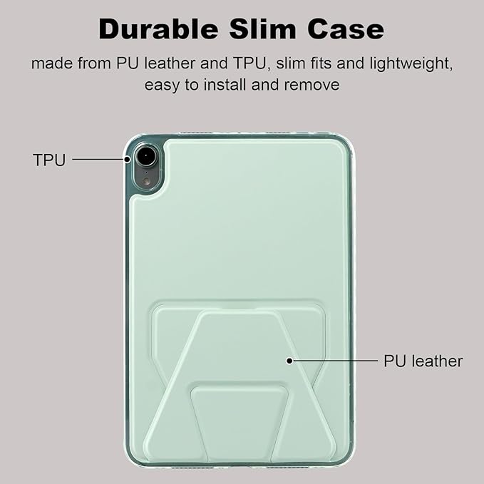 Dteck for iPad mini (A17 Pro), Mini 6 (6th Generation) 8.3" Slim Case with Kickstand/2 Screen Protector Films/Stylus, Ultra Thin Lightweight Solid Color PU Leather Protective Back Cover Shell, Green