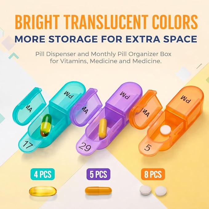 Monthly Pill Organizer Monthly 31 Day AM PM – Pill Sorter Monthly with Large Compartments, 2 Times Pill Container,Monthly Pill Holder for Vitamins, Supplements & Daily Medication
