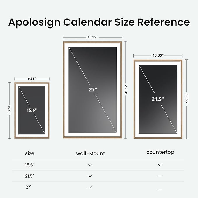 Apolosign 21.5-inch Digital Calendar : Dual Mode Smart Wall Planner, No Subscription, Install Apps, Sync Calendars, Electronic Touchscreen Interactive Display for Family Schedules, Chore Chart (Teak)