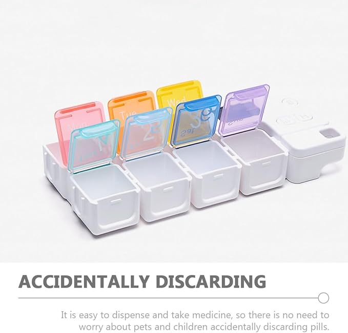 Ciieeo Weekly Electronic Pill Organizer with 7 Compartments, Portable Compact Medicine Case with Removable Boxes and Timed Alarm Reminder, Sealed Storage for Daily Vitamins and