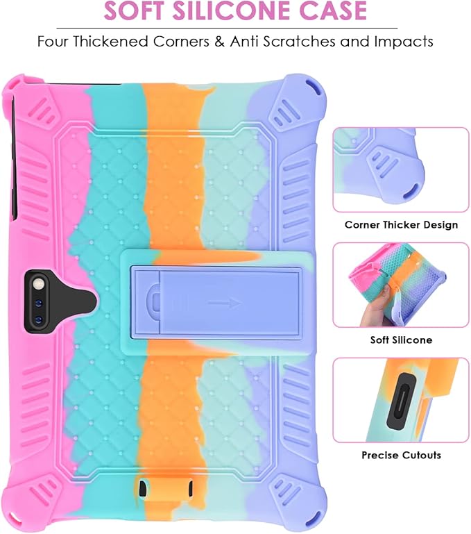 DETUOSI 10.1 inch Tablet Case Compatible with Feonal 10", ANTEMPER Touch 10.1, Gowin Touch 10.1, WECOOL WM1001R 10 inch, Soft Silicone Lightweight Case with Stylus Pen & Strap, Dazzling Pink