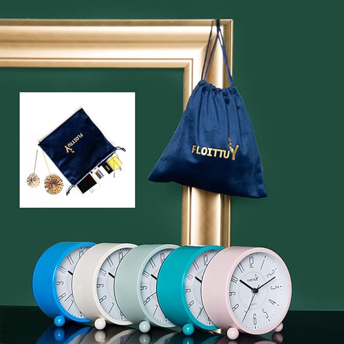 FLOITTUY Super Silent Metal Alarm Clock,Beep Wake Round Alarm Clock with Night Light,Battery Operated,Easy Set,Simple & Retro for Desk, Bedroom and Home Decoration(Green)