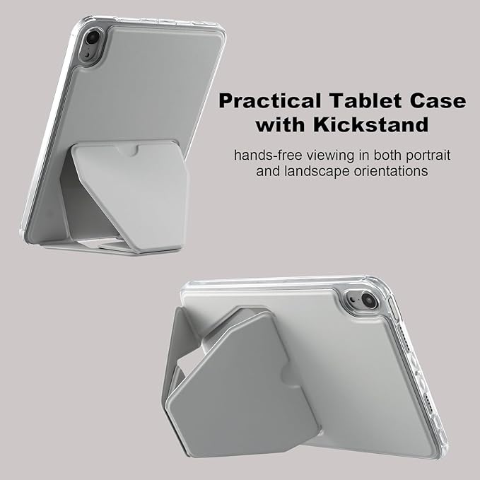 Dteck for iPad mini (A17 Pro), Mini 6 (6th Generation) 8.3" Slim Case with Kickstand/2 Screen Protector Films/Stylus, Ultra Thin Lightweight Solid Color PU Leather Protective Back Cover Shell, Gray
